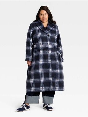 Ava & Viv - Women's Belted Coat  
Color  Blue Plaid